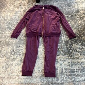 White Mark Purple Velour Zip Hoodie & Joggers Set